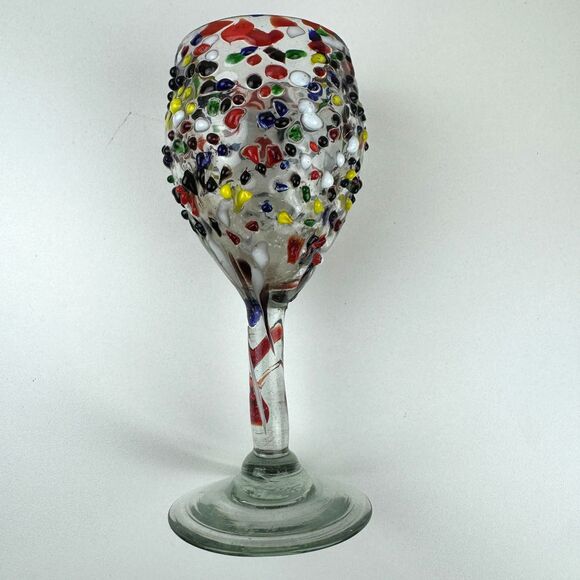 Hand Blown Colorful Textured Confetti Ball Wine Glass Mexican Glasses Lot of 3 - Picture 6 of 7